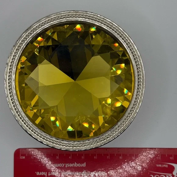 Lori Greiner Silver Jewelry Box Trinket box with Yellow Crystal Gem Lid - Picture 6 of 8